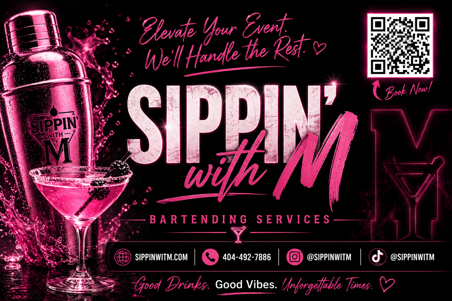 Sippin Wit M Bartending Services Flyer Artwork With Pink Cocktail Theme